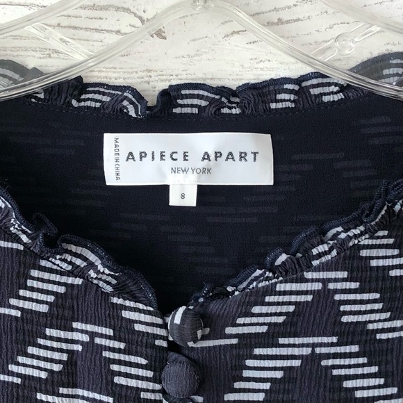 A PIECE APART Textured 100% Silk Geometric Ruffle Peplum Button Front Blouse 8 - Picture 2 of 8